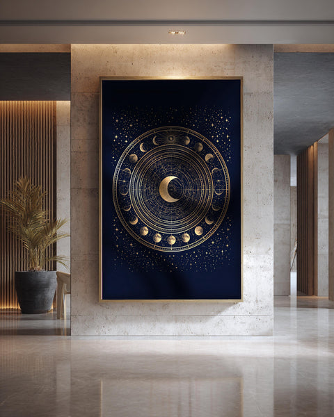 Celestial Star Map, Moon Phase Chart Print, Framed Unframed or Digital