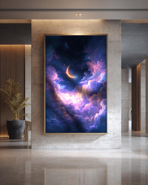 dark academia art, Crescent Moon Night Sky Print, Framed Unframed or Digital