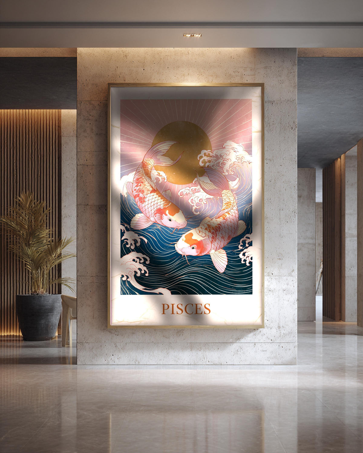 Pisces Zodiac Art, Japanese Koi Fish Print, Framed Unframed or Digital