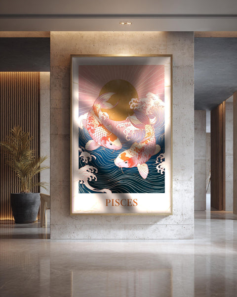 Pisces Zodiac Art, Japanese Koi Fish Print, Framed Unframed or Digital