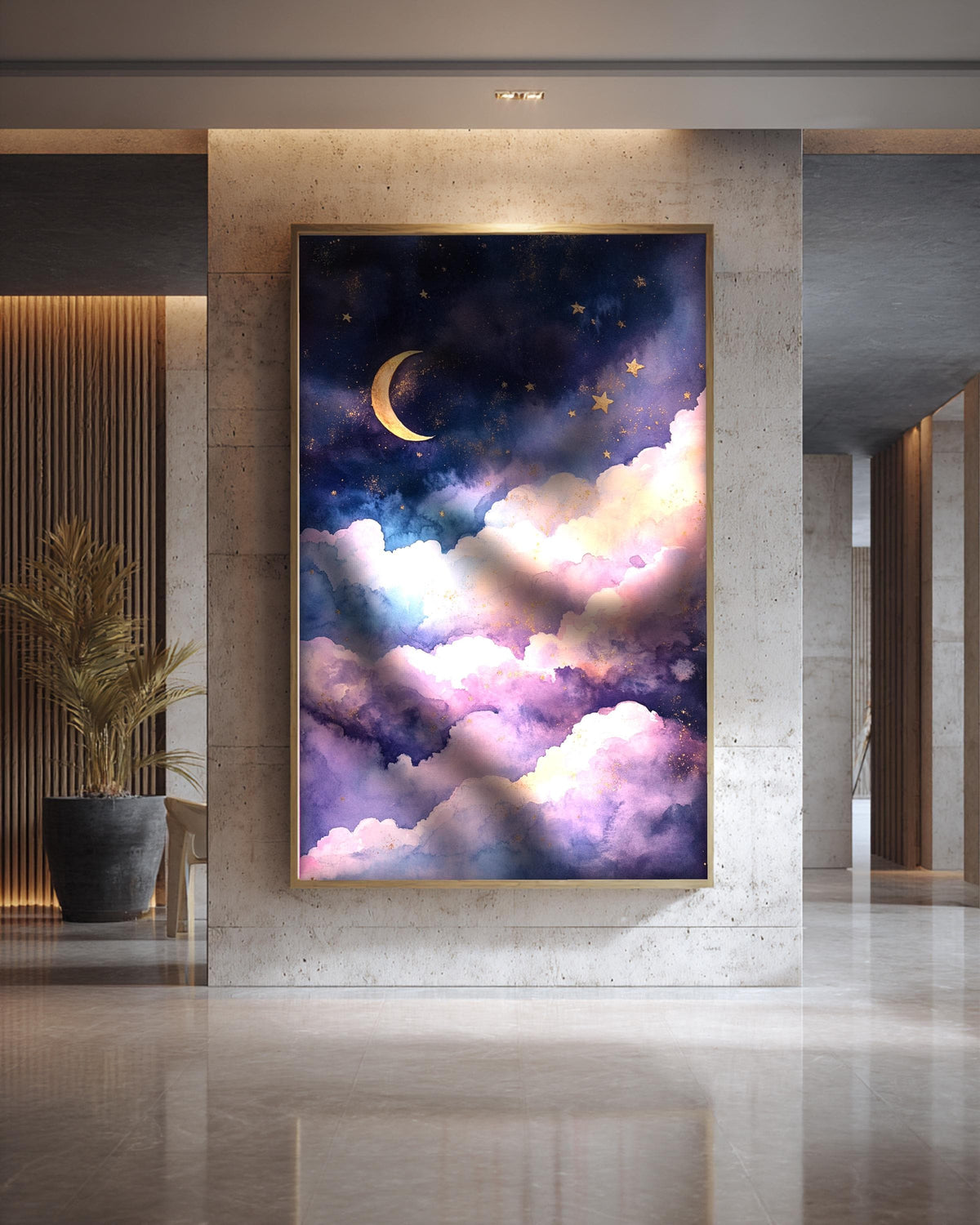Celestial Star Map, Moonlit Night Sky Watercolour, Framed Unframed or Digital