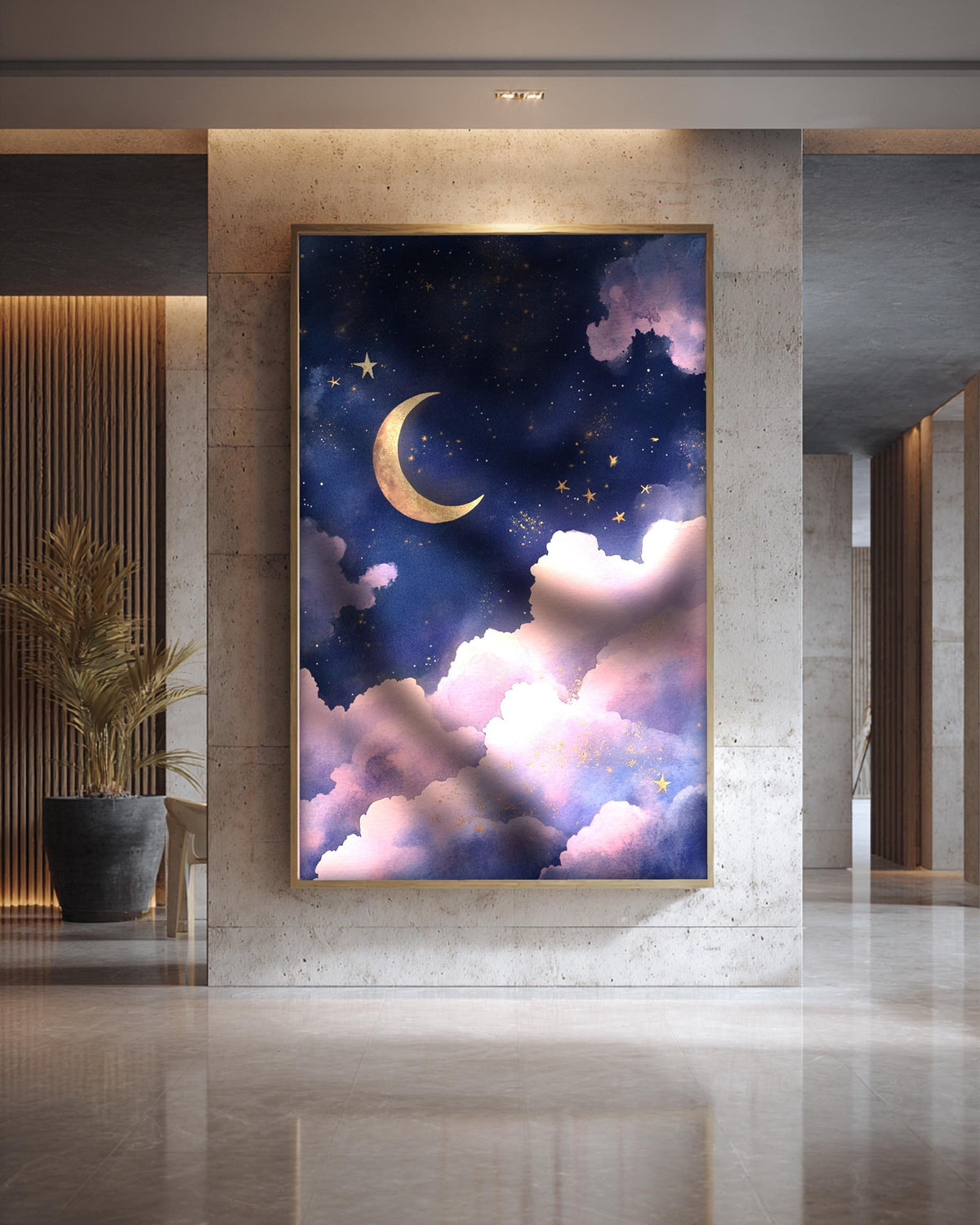 Celestial Star Map, Crescent Moon Night Sky Print, Framed Unframed or Digital