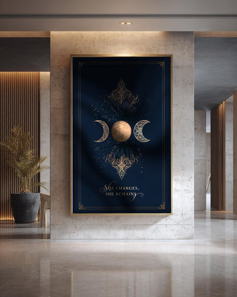 Triple Moon Wall Art, Celestial Goddess Print, Lunar Wiccan Decor, Framed Unframed or Digital