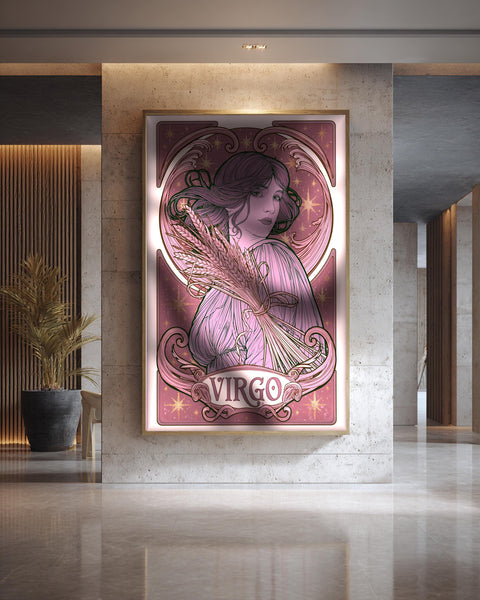 Virgo Zodiac Art, Art Nouveau Astrology Print, Framed Unframed or Digital