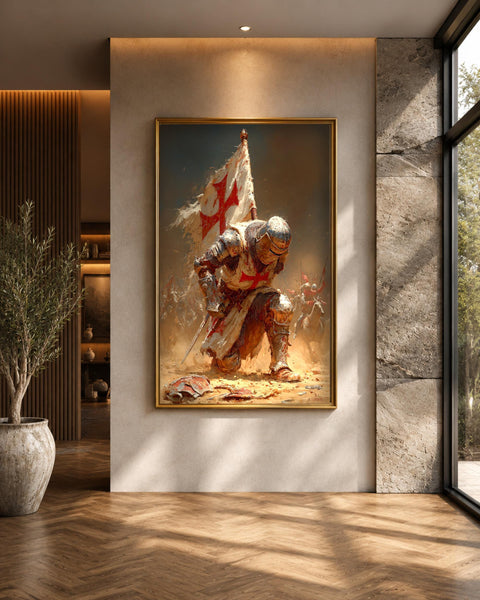 Crusader Knight Art, Templar Cross Banner Print, Framed Unframed or Digital