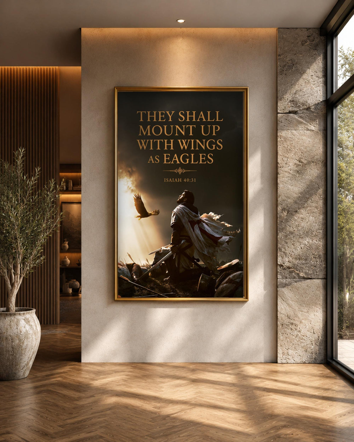 Bible Verse Wall Art, Crusader Knight Eagle Scripture Print, Framed Unframed or Digital