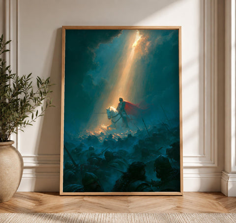 Christian Wall Art, King on White Horse Print, Framed Unframed or Digital
