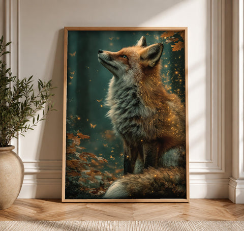 Enchanted Forest Art, Magical Fox Spirit Print, Framed Unframed or Digital