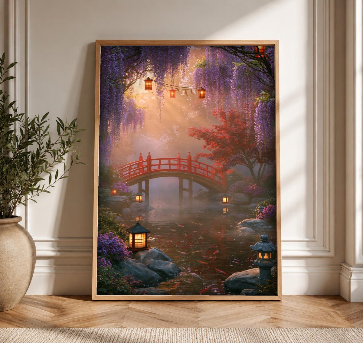 Enchanted Forest Art, Japanese Wisteria Garden, Woodland Wall Decor, Framed Unframed or Digital