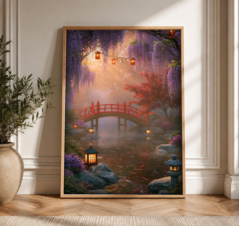 Enchanted Forest Art, Japanese Wisteria Garden, Woodland Wall Decor, Framed Unframed or Digital