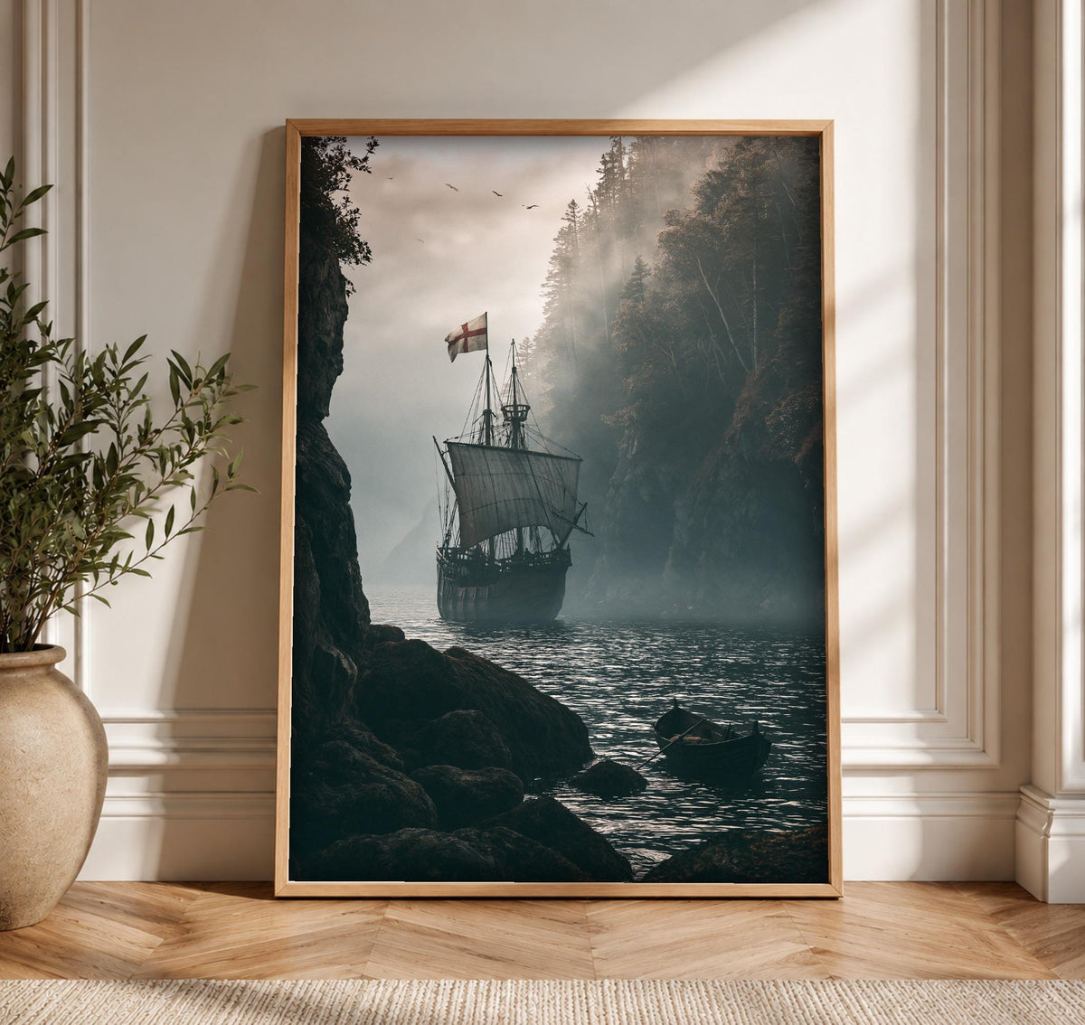 Nautical Wall Art, English Tall Ship Discovery Print, Framed Unframed or Digital