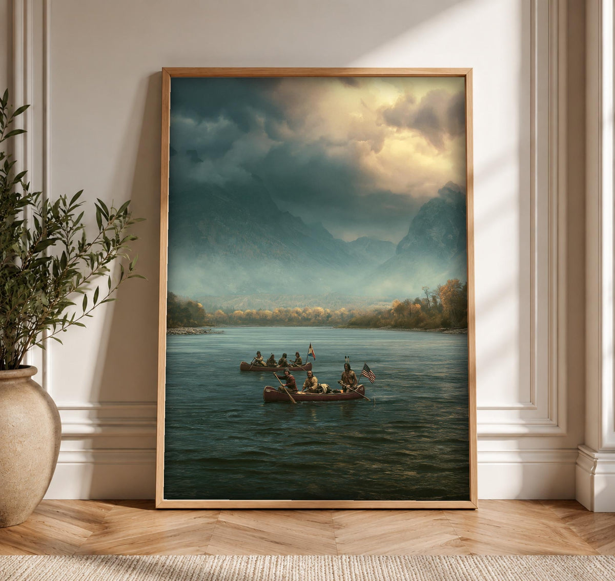 Patriotic Wall Art, Lewis and Clark Expedition, Canoe River, Framed Unframed or Digital