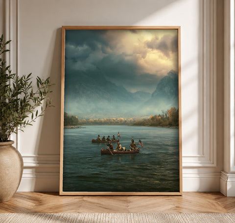 Patriotic Wall Art, Lewis and Clark Expedition, Canoe River, Framed Unframed or Digital