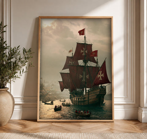 Christian Wall Art, Portuguese Armada, Order of Christ Ship, Framed Unframed or Digital