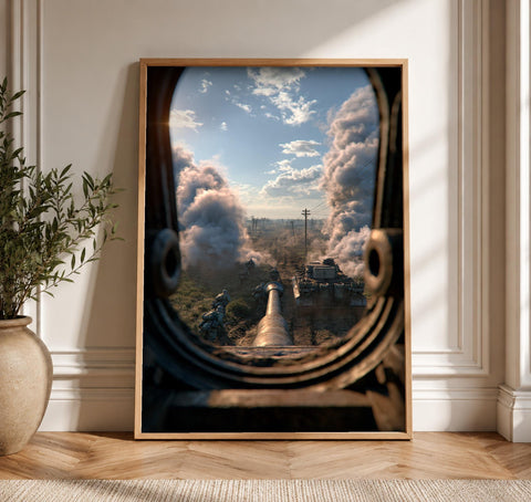WWII Poster, Tank Battle Wall Art, Armored Infantry Print, Framed Unframed or Digital