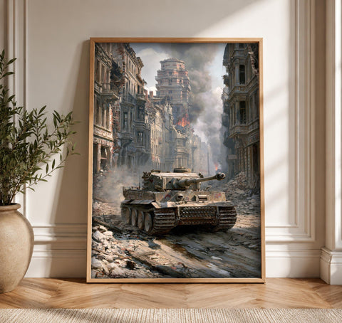 WWII Poster, Tiger Tank Blitzkrieg Art, Man Cave Decor, Framed Unframed or Digital