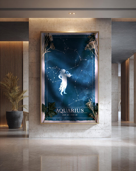 Aquarius Constellation Art, Zodiac Star Chart Print, Framed Unframed or Digital