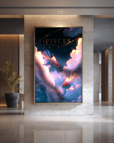 Pisces Zodiac Wall Art, Celestial Fish Print, Framed Unframed or Digital