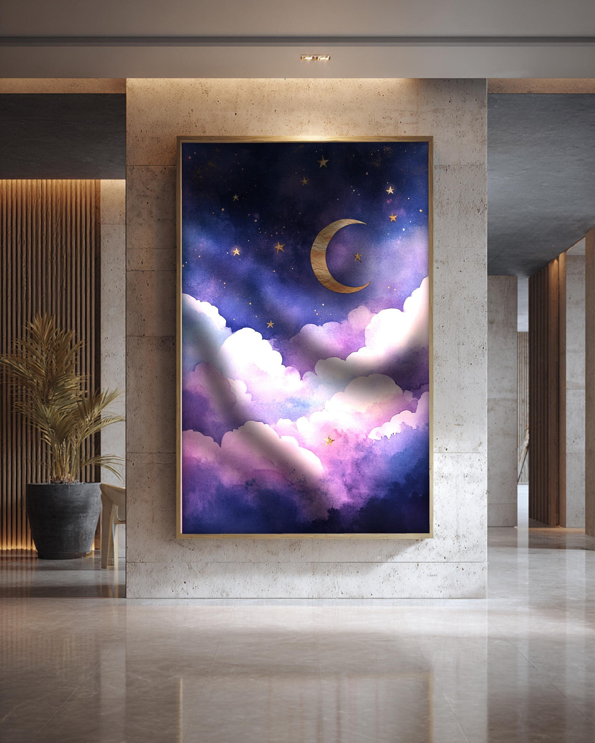 Dark Academia Art, Crescent Moon Sky Print, Framed Unframed or Digital
