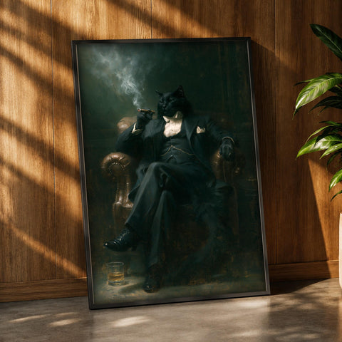 Dapper Cat Wall Art, Victorian Gentleman Portrait Print, Framed Unframed or Digital