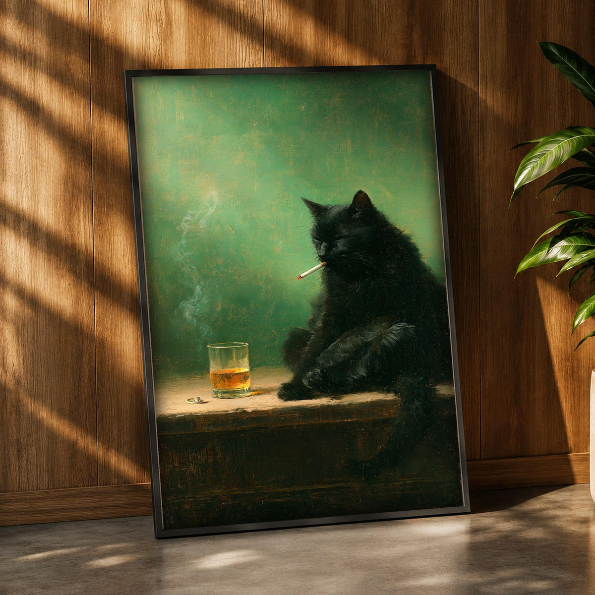 Black Cat Wall Art, Vintage Moody Feline Portrait Print, Framed Unframed or Digital
