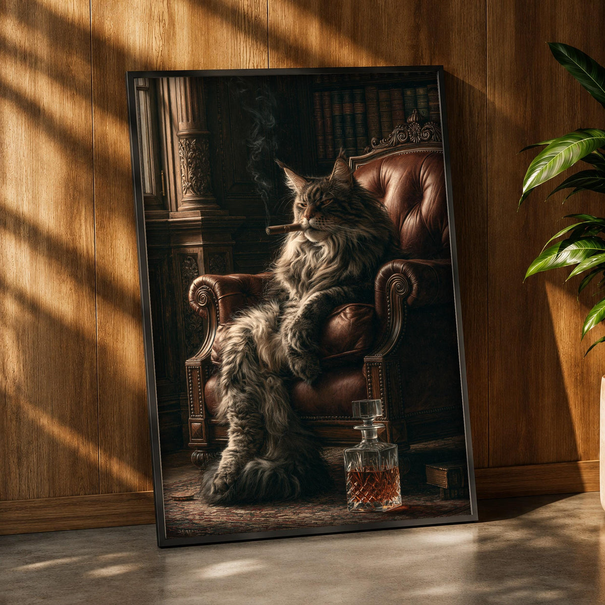 Gentleman Cat Wall Art, Victorian Library Scholar Print, Framed Unframed or Digital