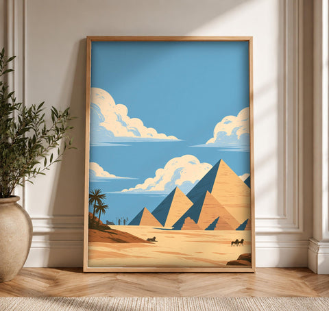 Egypt Pyramids Art, Ancient Giza Desert Print, Framed Unframed or Digital