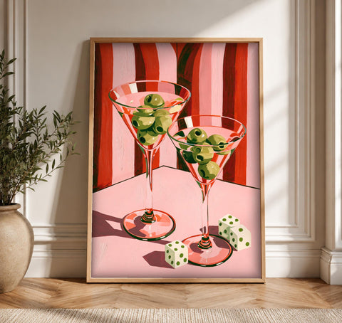 Retro Wall Art, Martini Bar Print, Vintage Lounge Decor, Framed Unframed or Digital