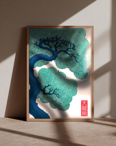 Dragon Wall Art, Ancient Chinese Tree Print, Mystical Forest Framed Unframed or Digital