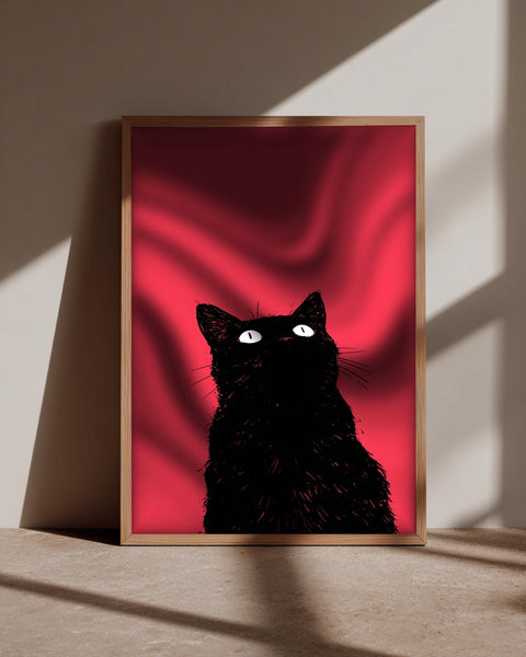 Black Cat Wall Art, Ink Illustration, Gothic Home Decor, Framed Unframed or Digital