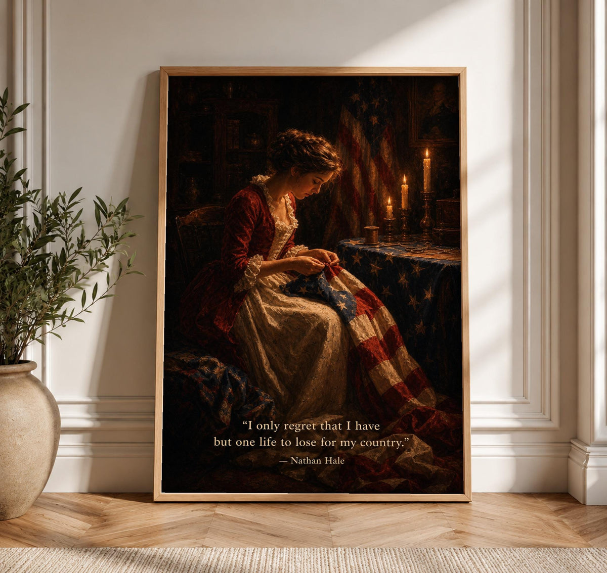 Betsy Ross Print, Revolutionary War Americana Decor, Patriotic Wall Art, Framed Unframed or Digital
