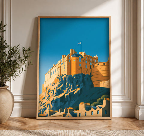 Edinburgh Castle Print, Scotland Historic Landmark, Vintage Travel Poster, Framed Unframed or Digital