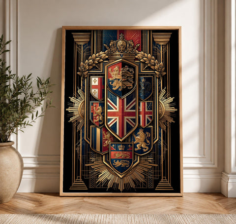 British Royal Arms, Union Jack Heraldry Print, Framed Unframed or Digital