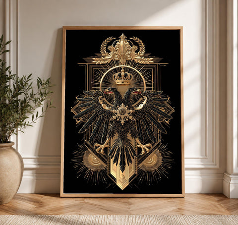 Byzantine Eagle Art, Double-Headed Empire Heraldry, Medieval Imperial Crest, Framed Unframed or Digital