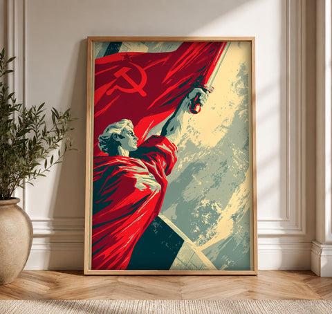 Vintage War Poster, Soviet Revolution Flag, Man Cave Decor, Framed Unframed or Digital