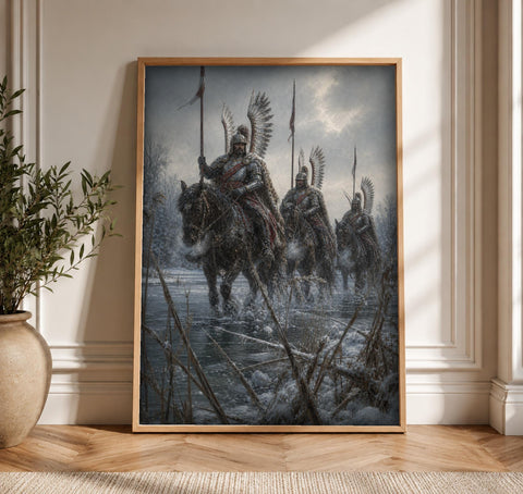 Winged Hussar Art, Polish Cavalry Winter Print, Framed Unframed or Digital