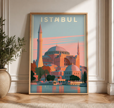 Ottoman Wall Art, Hagia Sophia Istanbul, Retro Travel Poster, Framed Unframed or Digital