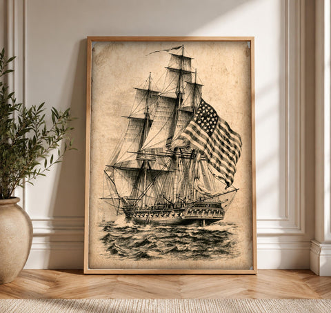 Nautical Wall Art, USS Constitution Ship Painting, Framed Unframed or Digital