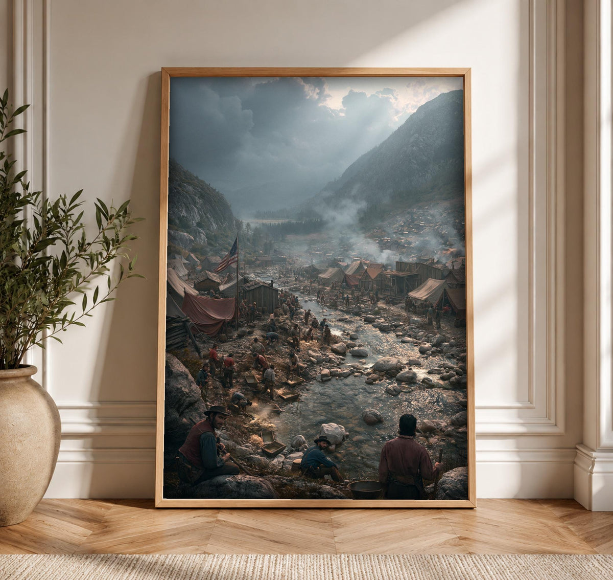 Gold Rush Wall Art, California 1849 Mining Camp Print, Framed Unframed or Digital
