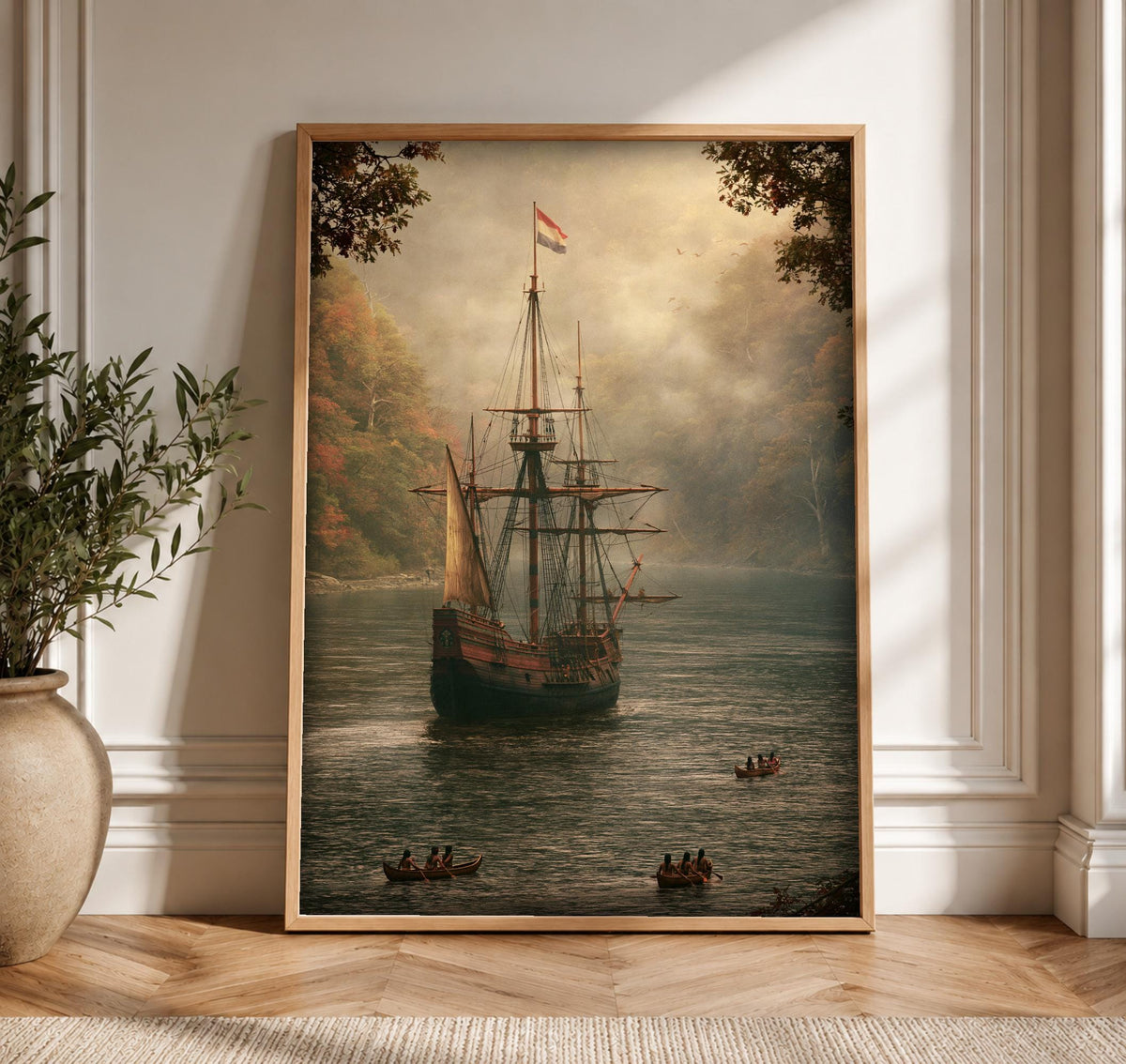 Nautical Wall Art, Dutch Explorer Ship, Hudson River Print, Framed Unframed or Digital