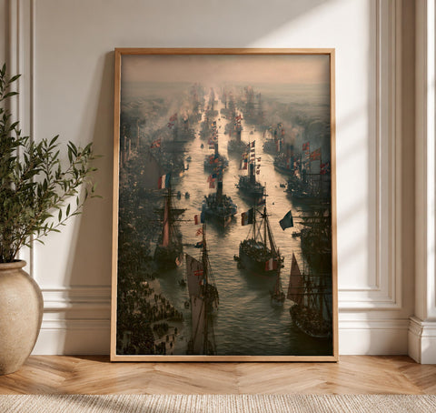Nautical Wall Art, Victorian Naval Review Ship Painting, Framed Unframed or Digital