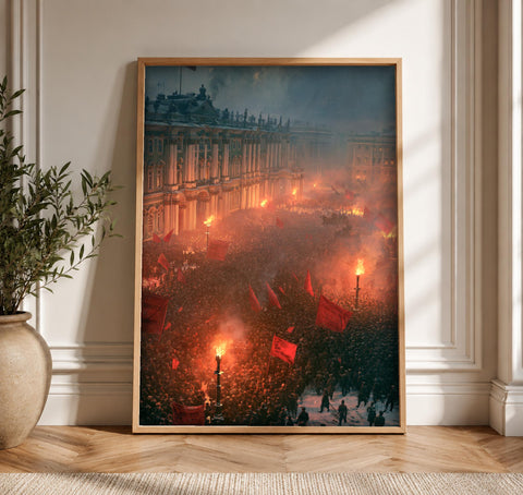 Russian Revolution Art, Storming Winter Palace 1917, Bolshevik Print, Framed Unframed or Digital