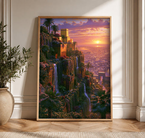 Hanging Gardens of Babylon, Ancient Wonder Print, Framed Unframed or Digital