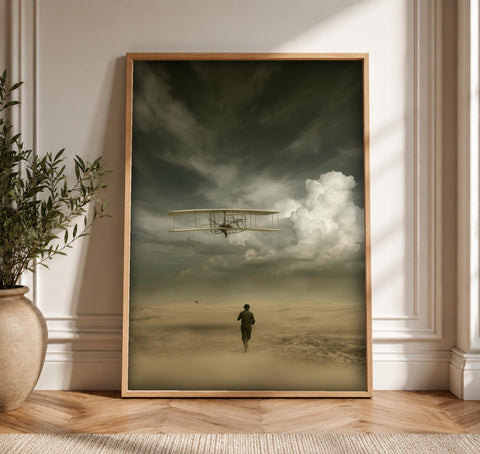 Aviation Wall Art, Wright Flyer First Flight Print, Framed Unframed or Digital