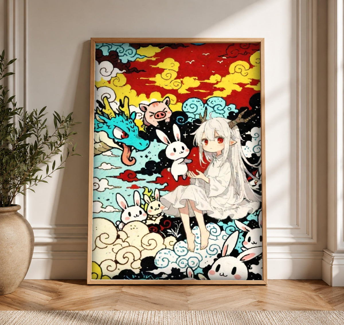 Dragon Wall Art, Chinese Mythology Print, Zodiac Spirit Poster, Framed Unframed or Digital