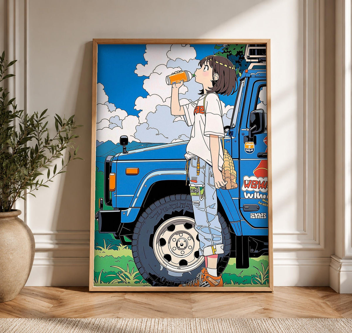 Retro Wall Art, Anime Summer Drive, Vintage Japanese Illustration, Framed Unframed or Digital
