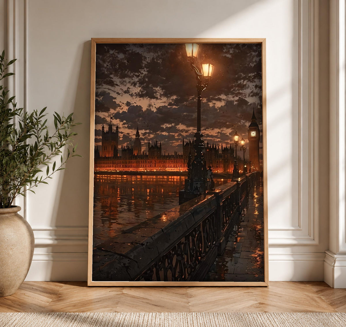 London Print, Victorian Westminster Night, Thames Urban Wall Art, Framed Unframed or Digital