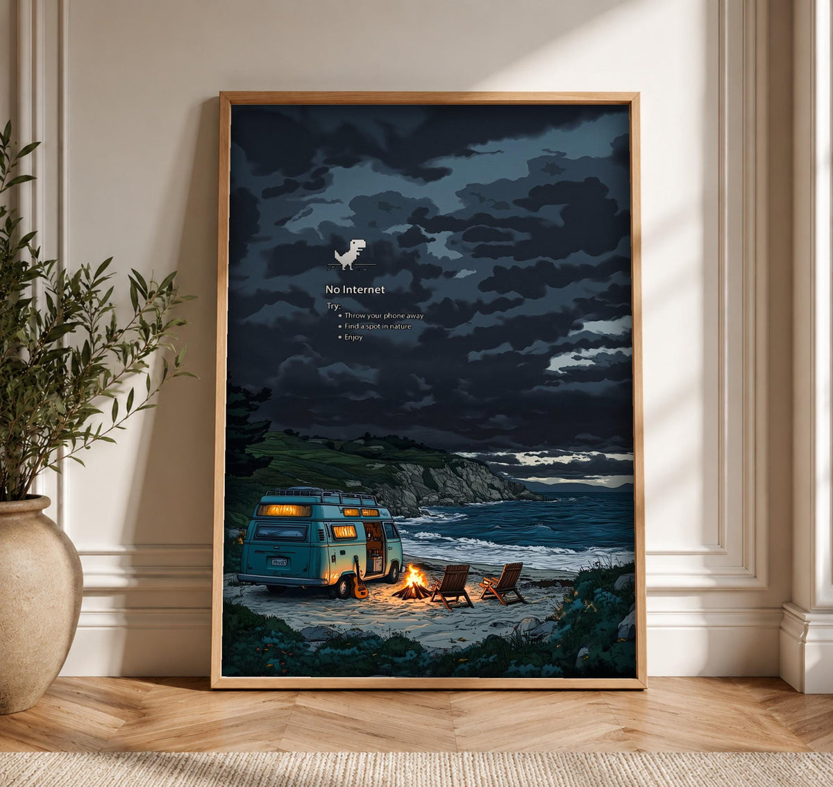 Fantasy Wall Art, Pixel Beach Campfire Print, Gamer Gift, Framed Unframed or Digital