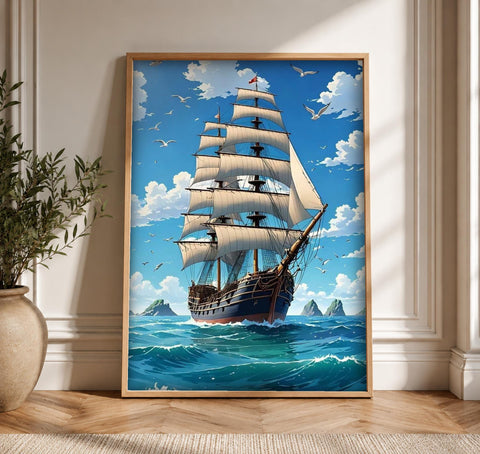 Nautical Wall Art, Age of Sail Ship Print, Tall Ship Voyage, Framed Unframed or Digital