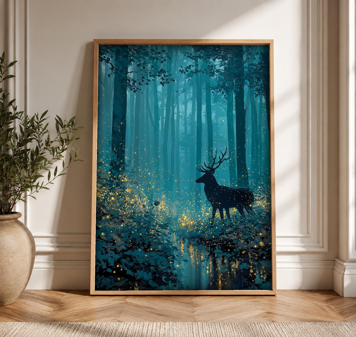 Enchanted Forest Art, Mystical Stag Deer Painting, Framed Unframed or Digital